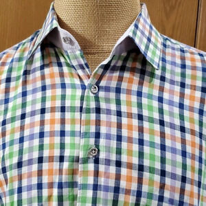 Jared Lang multicolored plaid long sleeve tab convertible shirt